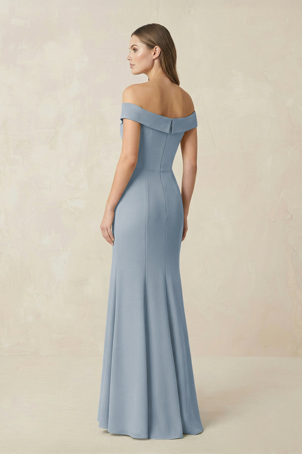 Off-the Shoulder Mermaid Chiffon Bridesmaid Dress in Dusty Blue (2) | KISSBRIDAL