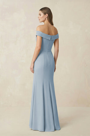 Off - the Shoulder Mermaid Chiffon Bridesmaid Dress in Dusty Blue - SHE IS ME Bridesmaid Dresses