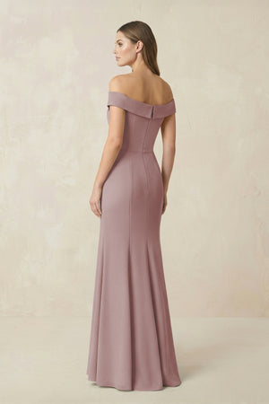 Off-the Shoulder Mermaid Chiffon Bridesmaid Dress in Dusty Rose (2) | KISSBRIDAL