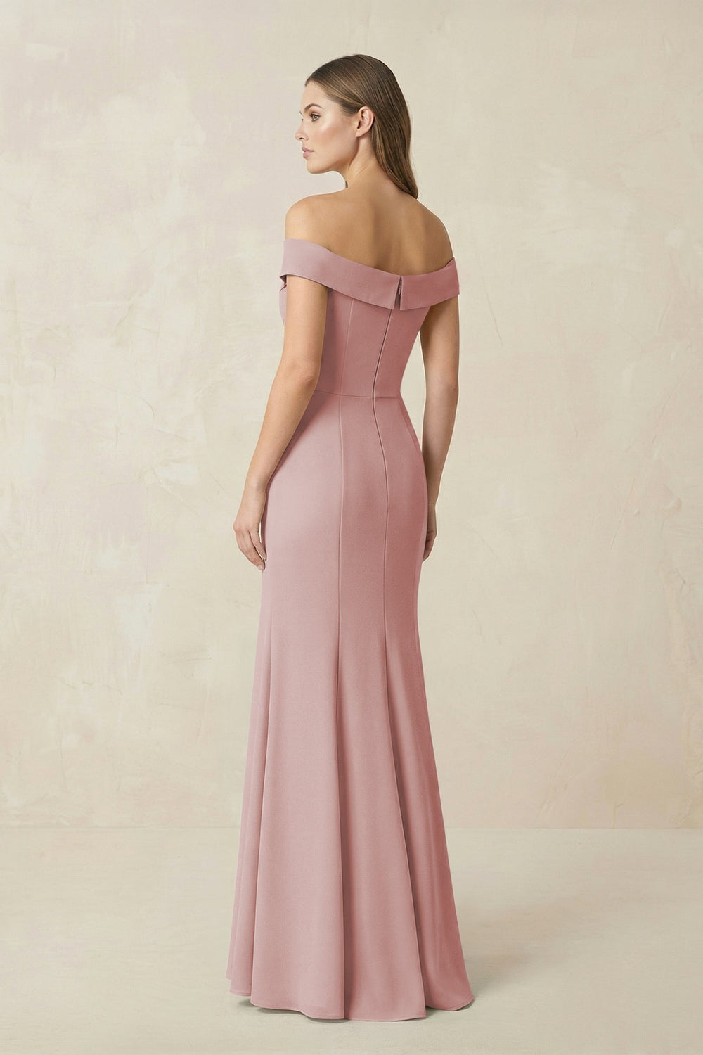 Off - the Shoulder Mermaid Chiffon Bridesmaid Dress in Dusty Rose - KISS BRIDAL Bridesmaid Dresses