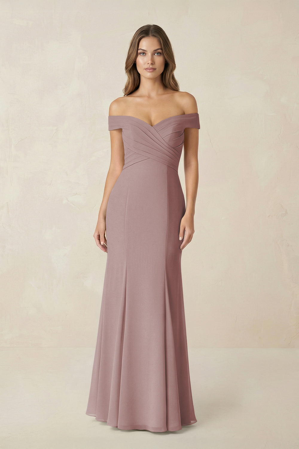 Off-the Shoulder Mermaid Chiffon Bridesmaid Dress in Dusty Rose