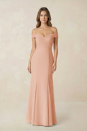 Off - the Shoulder Mermaid Chiffon Bridesmaid Dress in English Rose - SHE IS ME Bridesmaid Dresses