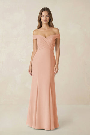 Off - the Shoulder Mermaid Chiffon Bridesmaid Dress in English Rose - SHE IS ME Bridesmaid Dresses