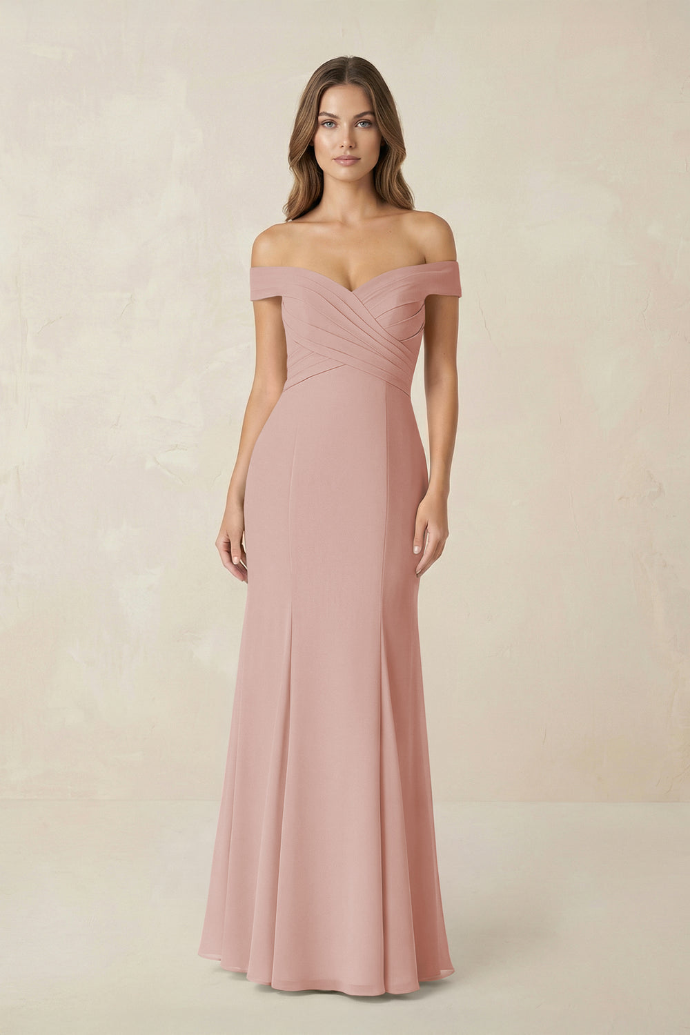 Off-the Shoulder Mermaid Chiffon Bridesmaid Dress in English Rose