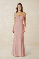 Off-the Shoulder Mermaid Chiffon Bridesmaid Dress in English Rose | KISSBRIDAL