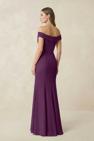 Off-the Shoulder Mermaid Chiffon Bridesmaid Dress in Fig (2) | KISSBRIDAL