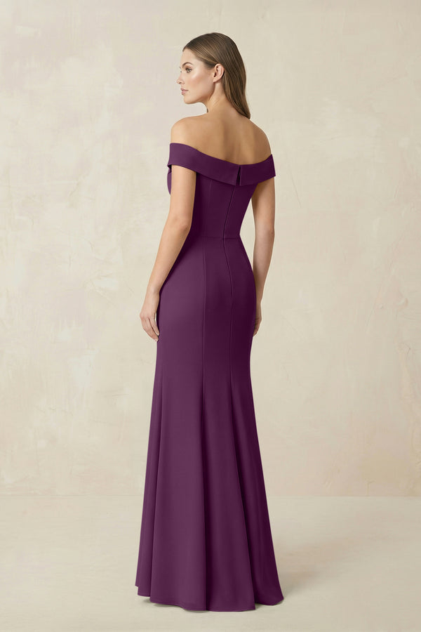 Off-the Shoulder Mermaid Chiffon Bridesmaid Dress in Fig (2) | KISSBRIDAL
