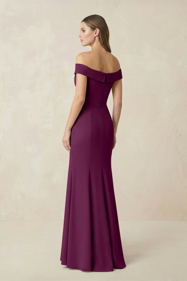 Off - the Shoulder Mermaid Chiffon Bridesmaid Dress in Fig - SHE IS ME Bridesmaid Dresses