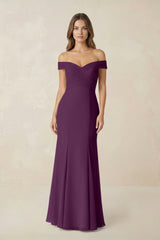 Off-the Shoulder Mermaid Chiffon Bridesmaid Dress in Fig | KISSBRIDAL