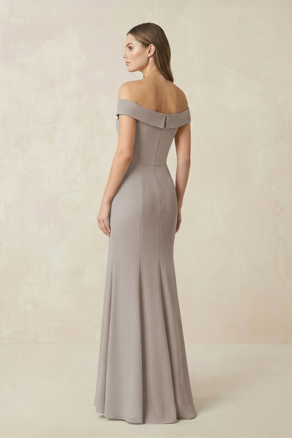 Off-the Shoulder Mermaid Chiffon Bridesmaid Dress in Frost (2) | KISSBRIDAL