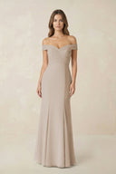 Off - the Shoulder Mermaid Chiffon Bridesmaid Dress in Frost - SHE IS ME Bridesmaid Dresses