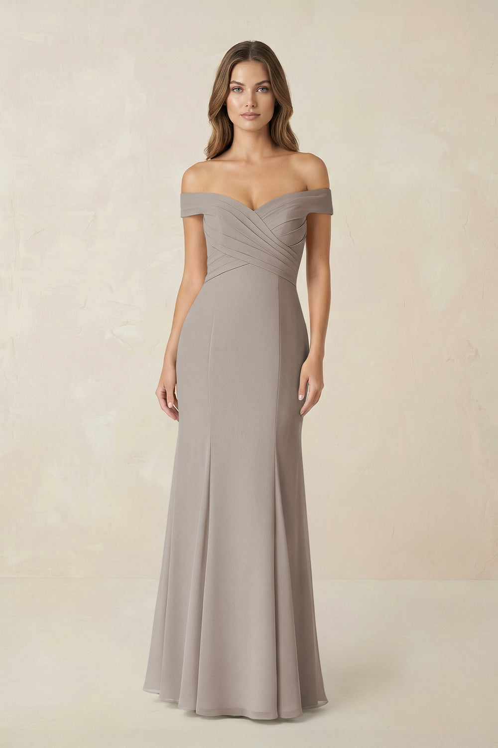 Off-the Shoulder Mermaid Chiffon Bridesmaid Dress in Frost