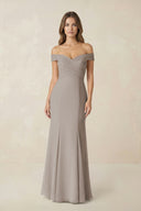 Off-the Shoulder Mermaid Chiffon Bridesmaid Dress in Frost | KISSBRIDAL