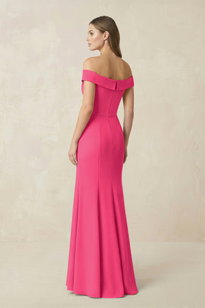 Off-the Shoulder Mermaid Chiffon Bridesmaid Dress in Fuchsia (2) | KISSBRIDAL