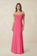 Off - the Shoulder Mermaid Chiffon Bridesmaid Dress in Fuchsia - SHE IS ME Bridesmaid Dresses