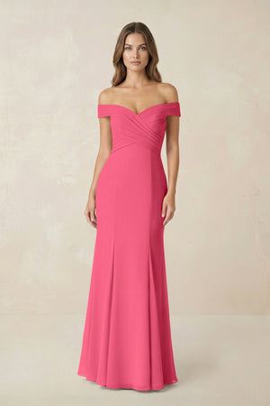 Off - the Shoulder Mermaid Chiffon Bridesmaid Dress in Fuchsia - SHE IS ME Bridesmaid Dresses