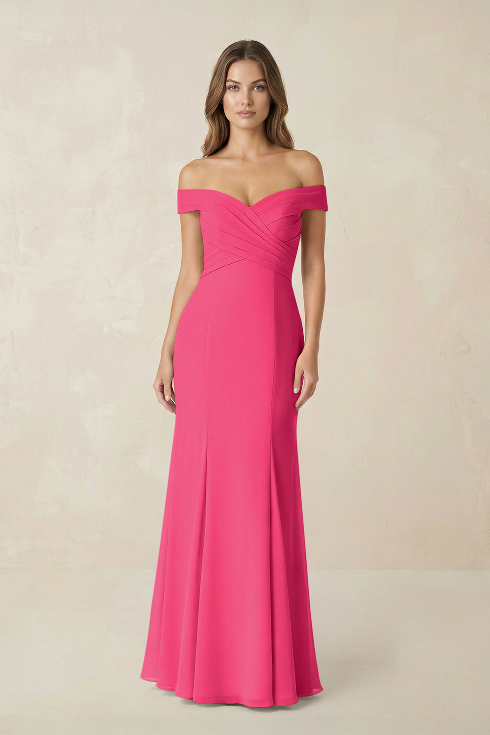Off-the Shoulder Mermaid Chiffon Bridesmaid Dress in Fuchsia