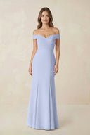 Off - the Shoulder Mermaid Chiffon Bridesmaid Dress in Ice - SHE IS ME Bridesmaid Dresses