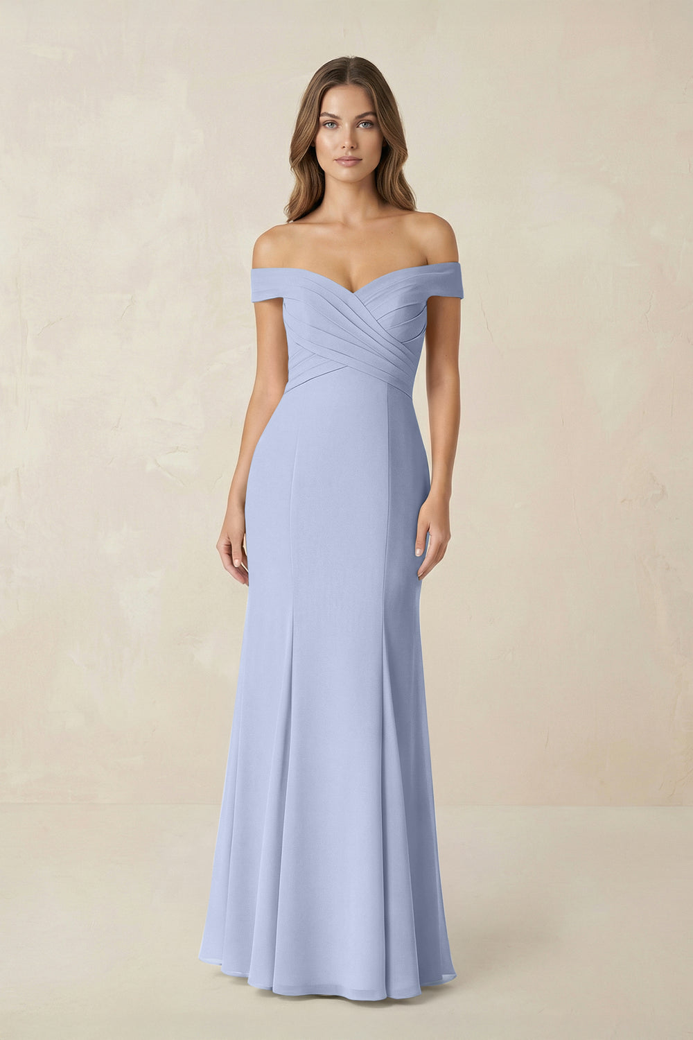 Off-the Shoulder Mermaid Chiffon Bridesmaid Dress in Ice