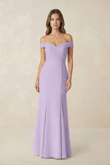 Off - the Shoulder Mermaid Chiffon Bridesmaid Dress in Lavender - KISS BRIDAL Bridesmaid Dresses