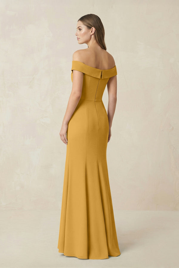 Off - the Shoulder Mermaid Chiffon Bridesmaid Dress in Marigold - SHE IS ME Bridesmaid Dresses