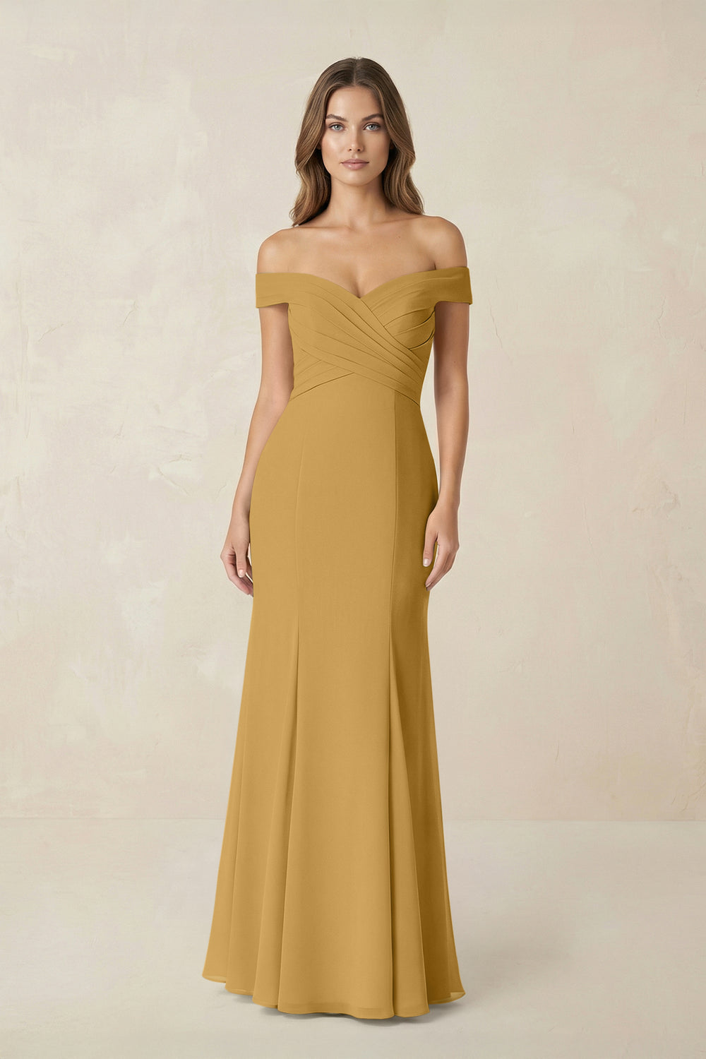 Off-the Shoulder Mermaid Chiffon Bridesmaid Dress in Marigold