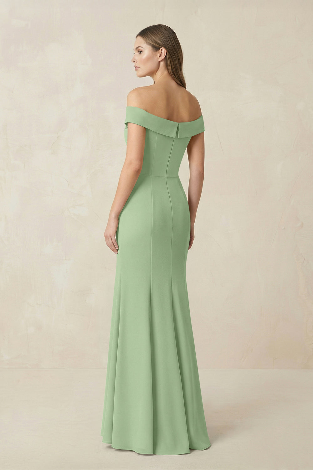 Off-the Shoulder Mermaid Chiffon Bridesmaid Dress in Matcha