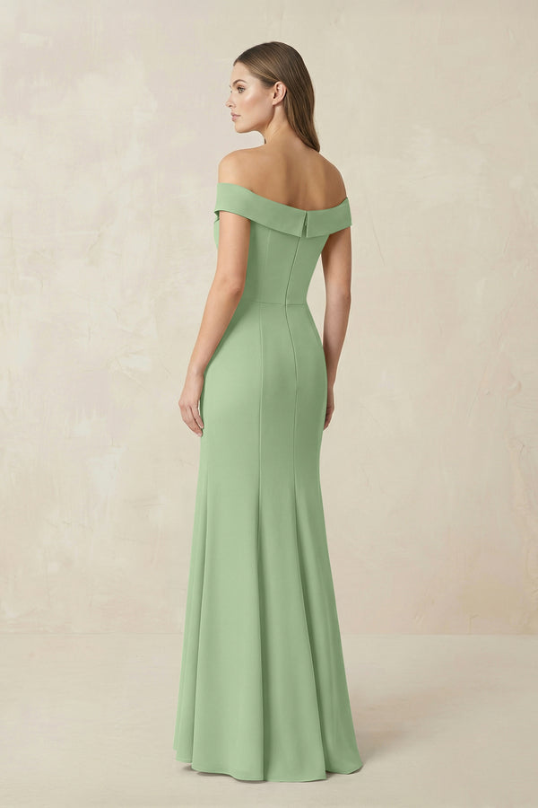 Off-the Shoulder Mermaid Chiffon Bridesmaid Dress in Matcha (2) | KISSBRIDAL