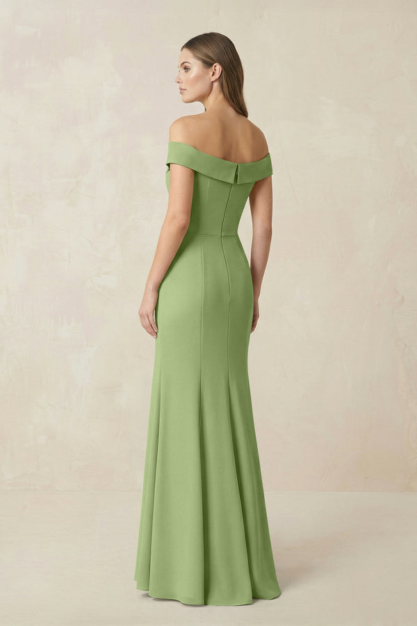 Off - the Shoulder Mermaid Chiffon Bridesmaid Dress in Matcha - SHE IS ME Bridesmaid Dresses