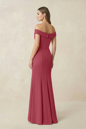 Off-the Shoulder Mermaid Chiffon Bridesmaid Dress in Merlot (2) | KISSBRIDAL