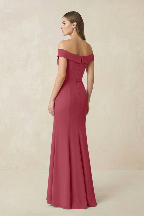 Off-the Shoulder Mermaid Chiffon Bridesmaid Dress in Merlot (2) | KISSBRIDAL