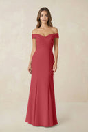 Off - the Shoulder Mermaid Chiffon Bridesmaid Dress in Merlot - SHE IS ME Bridesmaid Dresses