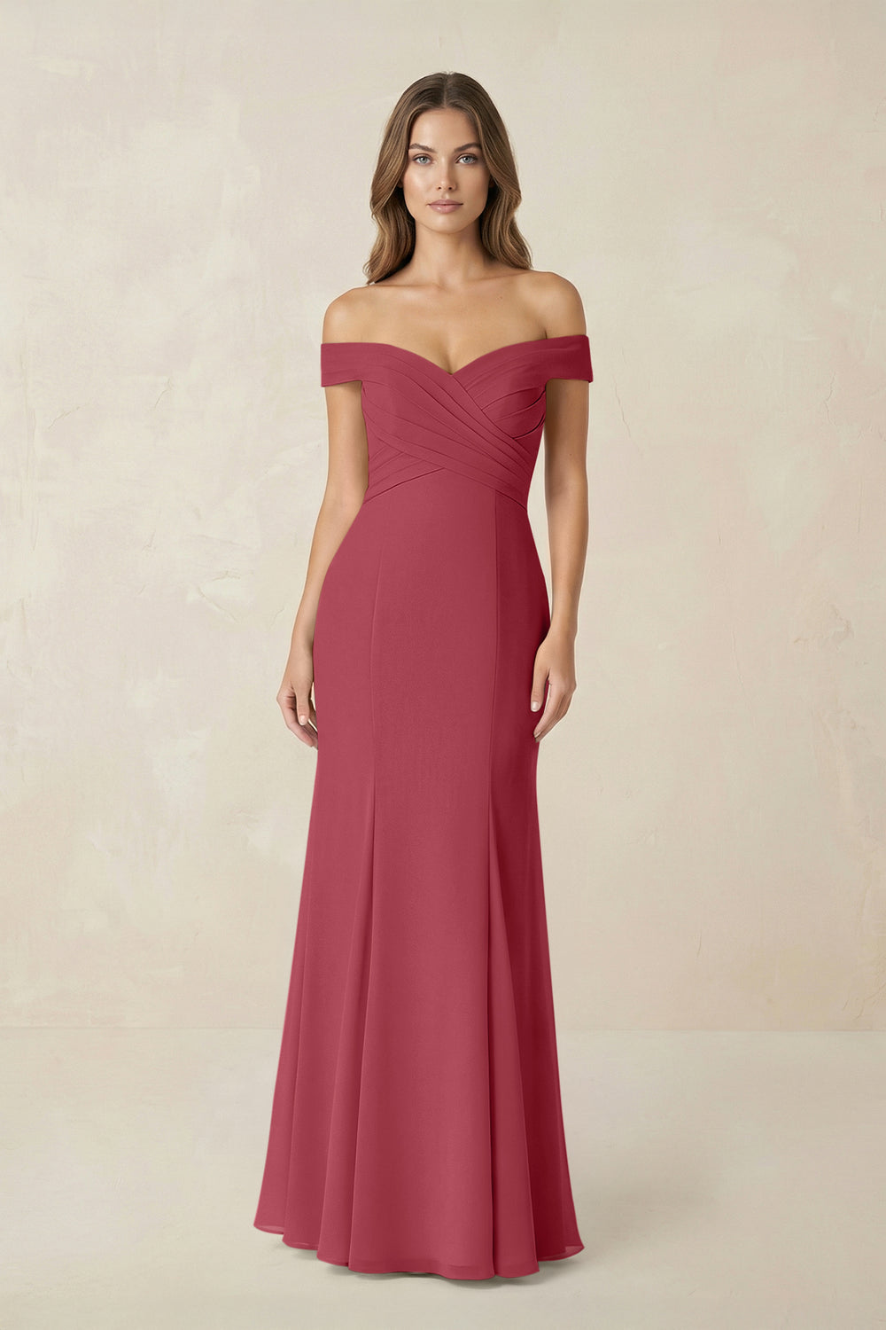 Off-the Shoulder Mermaid Chiffon Bridesmaid Dress in Merlot