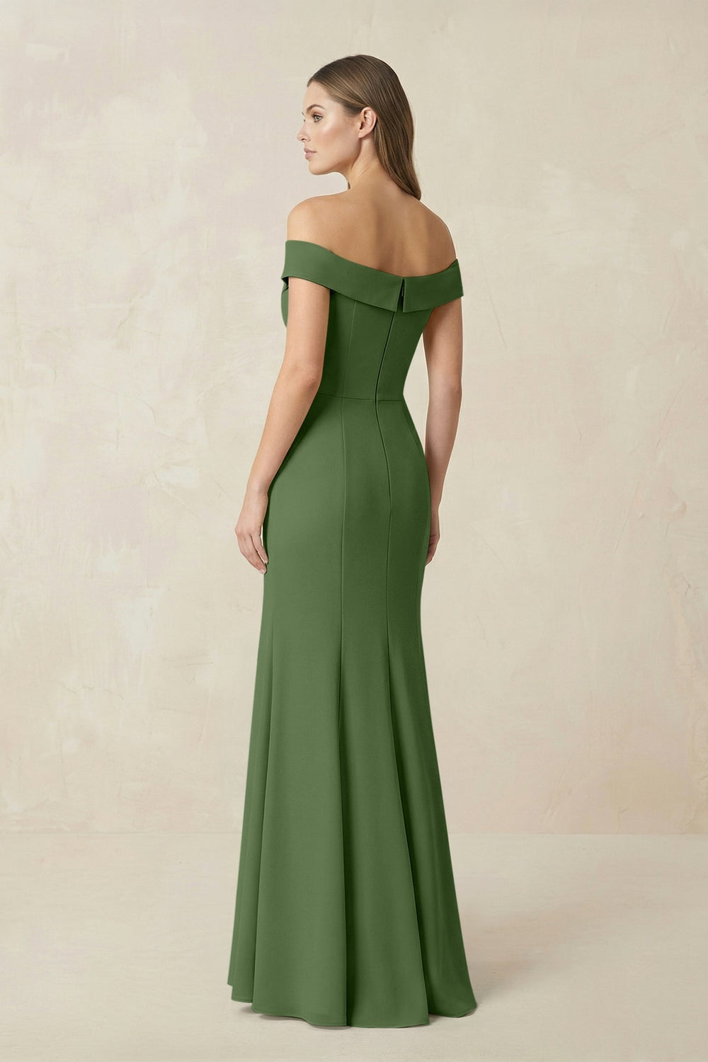 Off - the Shoulder Mermaid Chiffon Bridesmaid Dress in Moss - KISS BRIDAL Bridesmaid Dresses