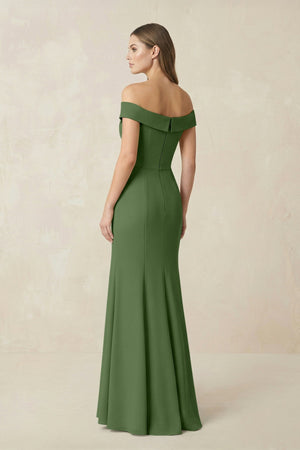 Off - the Shoulder Mermaid Chiffon Bridesmaid Dress in Moss - SHE IS ME Bridesmaid Dresses