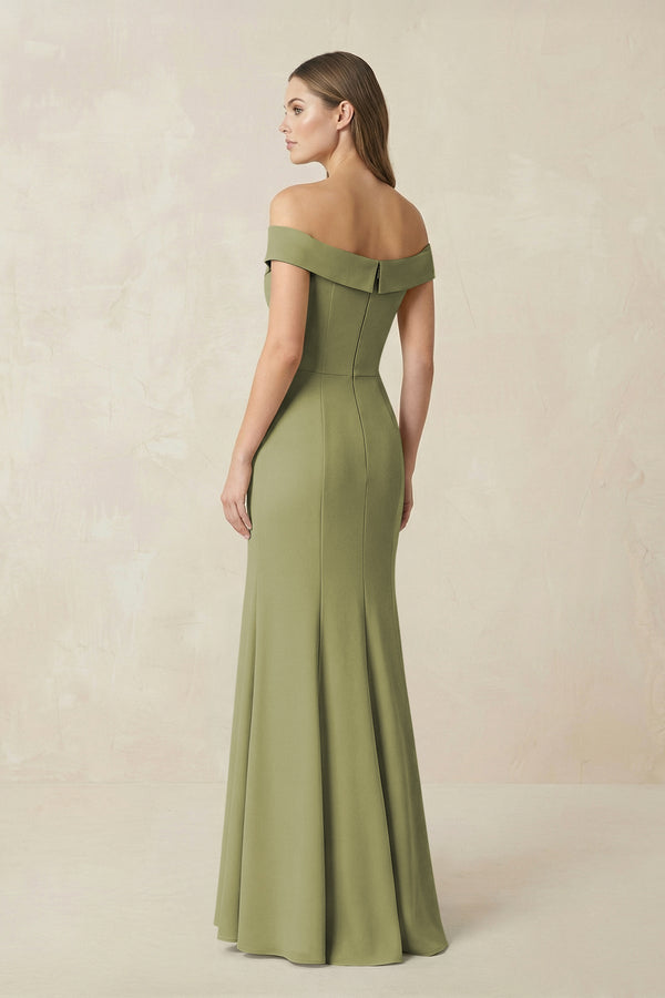 Off - the Shoulder Mermaid Chiffon Bridesmaid Dress in Moss Green - SHE IS ME Bridesmaid Dresses