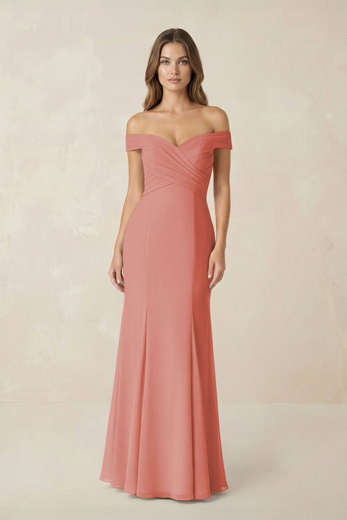 Off - the Shoulder Mermaid Chiffon Bridesmaid Dress in Mulberry - SHE IS ME Bridesmaid Dresses