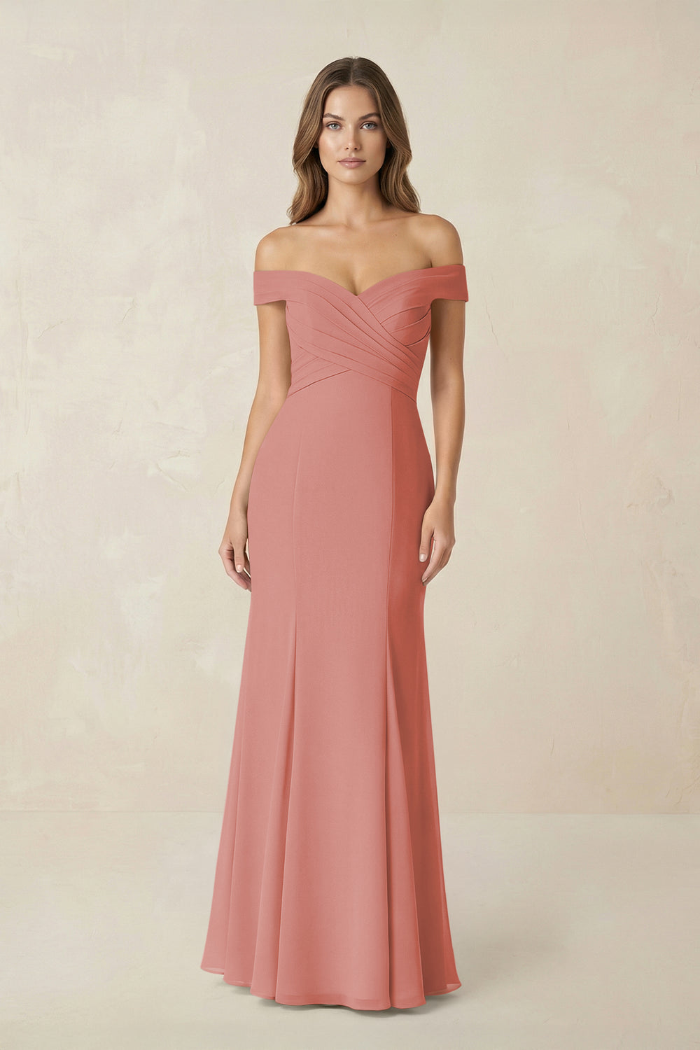 Off-the Shoulder Mermaid Chiffon Bridesmaid Dress in Mulberry