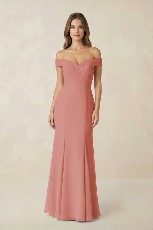 Off-the Shoulder Mermaid Chiffon Bridesmaid Dress in Mulberry | KISSBRIDAL