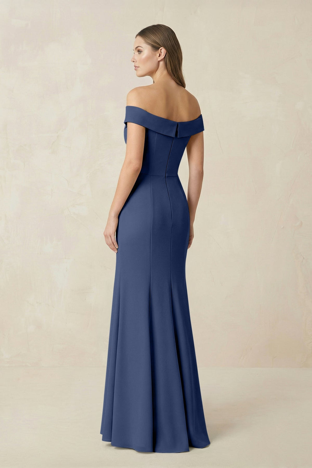Off - the Shoulder Mermaid Chiffon Bridesmaid Dress in Navy - KISS BRIDAL Bridesmaid Dresses