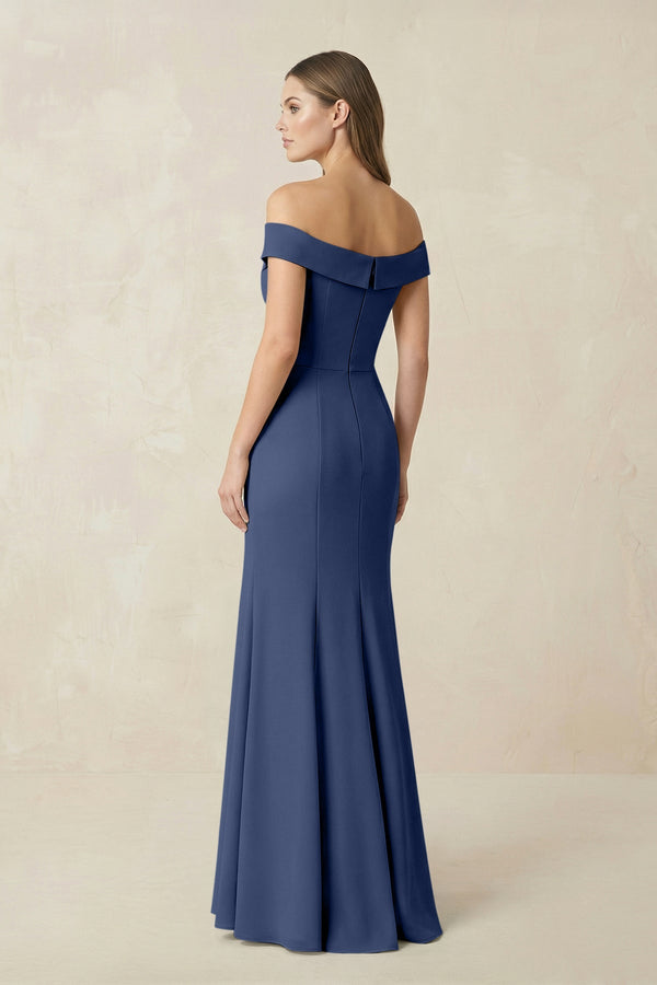 Off - the Shoulder Mermaid Chiffon Bridesmaid Dress in Navy - SHE IS ME Bridesmaid Dresses