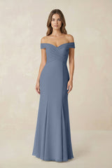 Off - the Shoulder Mermaid Chiffon Bridesmaid Dress in Neptune - KISS BRIDAL Bridesmaid Dresses