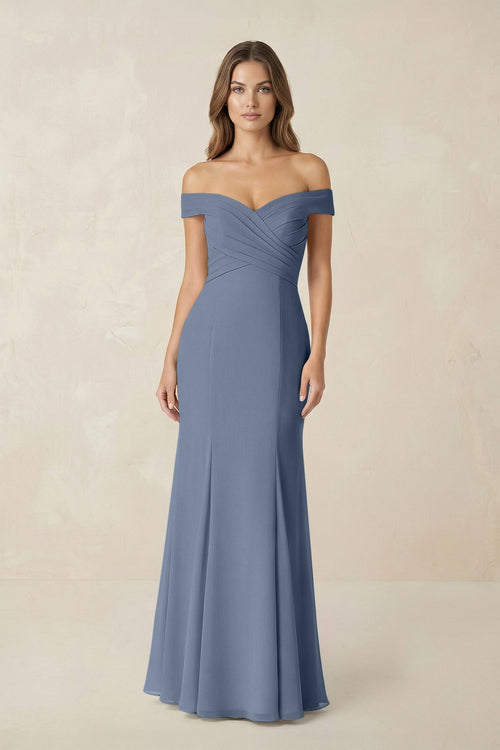 Off - the Shoulder Mermaid Chiffon Bridesmaid Dress in Neptune - SHE IS ME Bridesmaid Dresses
