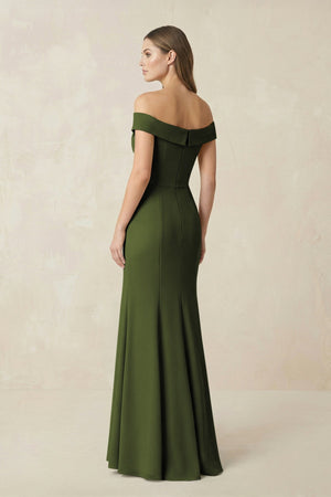 Off - the Shoulder Mermaid Chiffon Bridesmaid Dress in Olive - SHE IS ME Bridesmaid Dresses