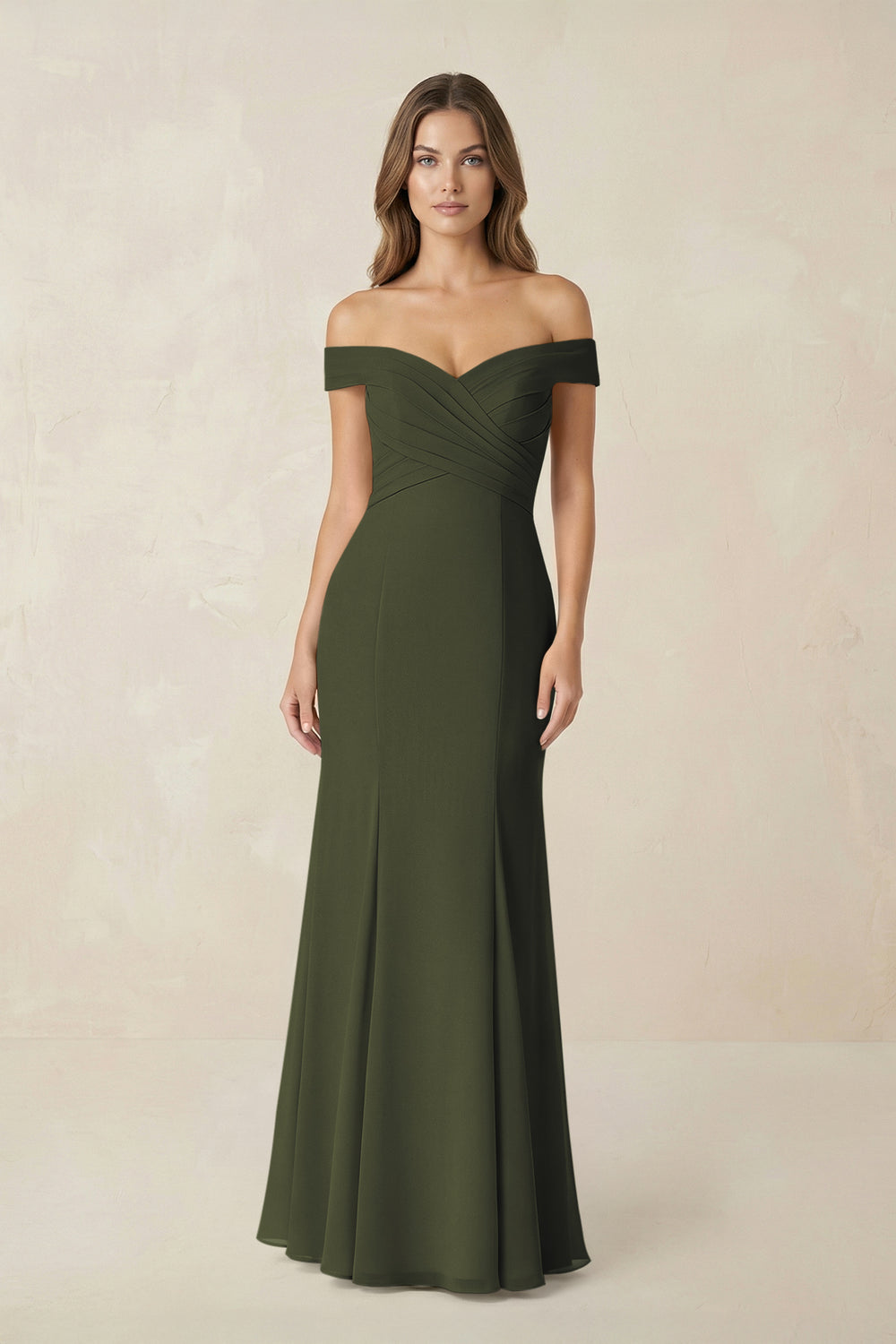 Off-the Shoulder Mermaid Chiffon Bridesmaid Dress in Olive