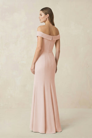 Off - the Shoulder Mermaid Chiffon Bridesmaid Dress in Pale Blush - SHE IS ME Bridesmaid Dresses