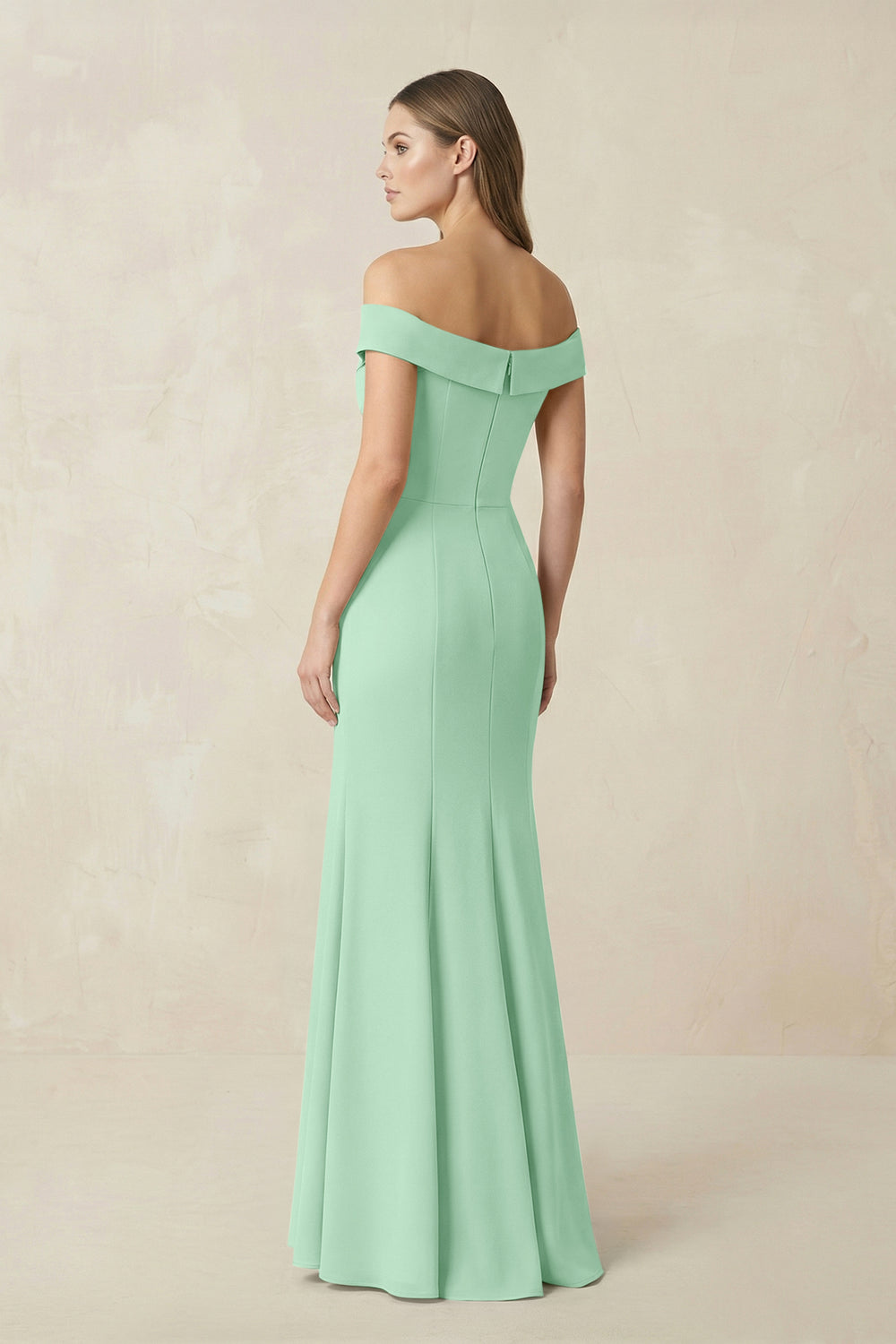 Off-the Shoulder Mermaid Chiffon Bridesmaid Dress in Pale Pistachio