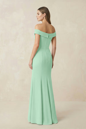 Off-the Shoulder Mermaid Chiffon Bridesmaid Dress in Pale Pistachio (2) | KISSBRIDAL