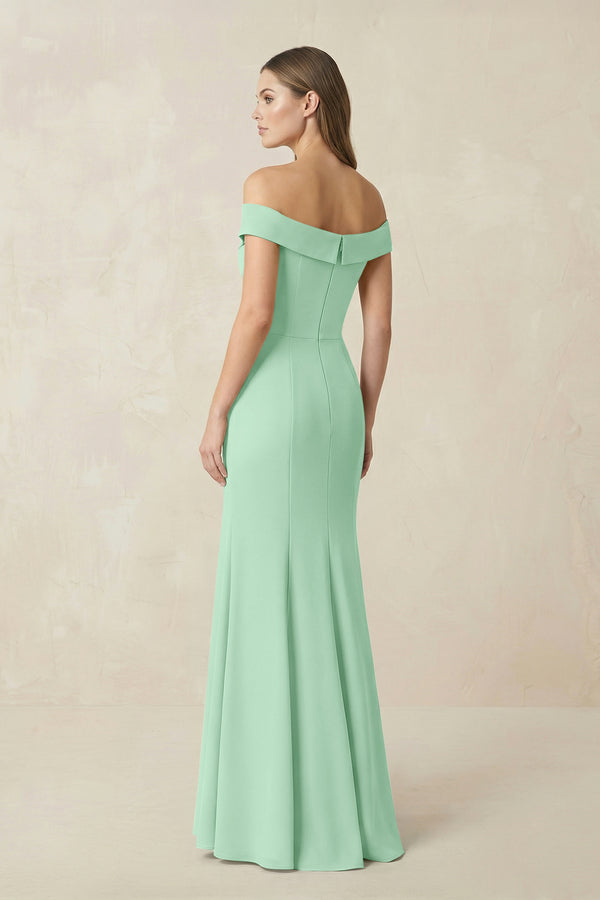 Off-the Shoulder Mermaid Chiffon Bridesmaid Dress in Pale Pistachio (2) | KISSBRIDAL