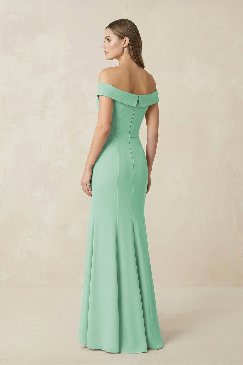 Off - the Shoulder Mermaid Chiffon Bridesmaid Dress in Pale Pistachio - KISS BRIDAL Bridesmaid Dresses